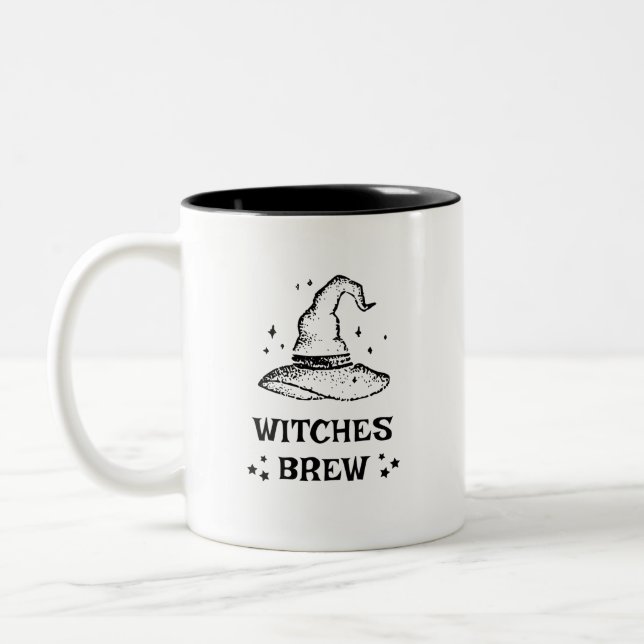 Witches Brew Black and White Witch Hat Halloween Två-Tonad Mugg (Vänster)