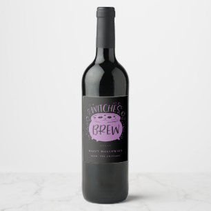 Witches Brew Black/Lila Halloween Vin-etikett Vinflaska Etikett