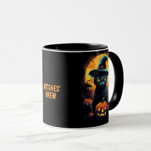 WITCHES' BREW Halloween, Black Cat editable Mugg