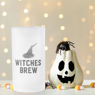 Witches Brew HAPPY HALLOWEEN Witches Hat Frostat Ölglas