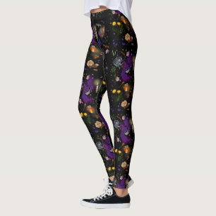 Witches Brew Tea och Cottagecore Mönster Leggings