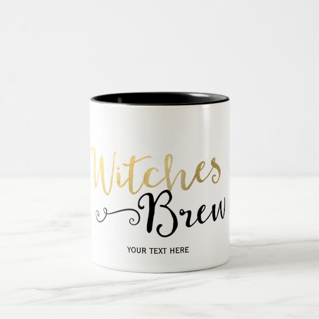 WITCHES BREW Typography Halloween Festive Två-Tonad Mugg (Center)