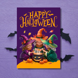 Witches Brewing A Potion Happy halloween Julkort