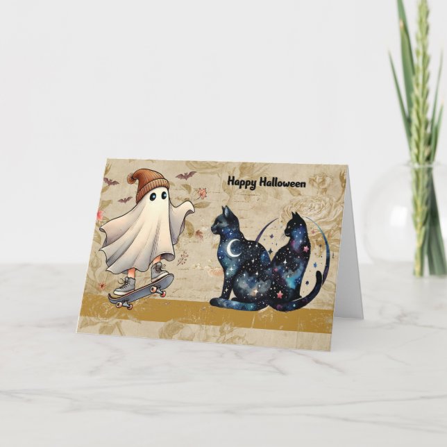 Witches Cats Upptäck en Fake Ghost Tack Kort (Framsida)