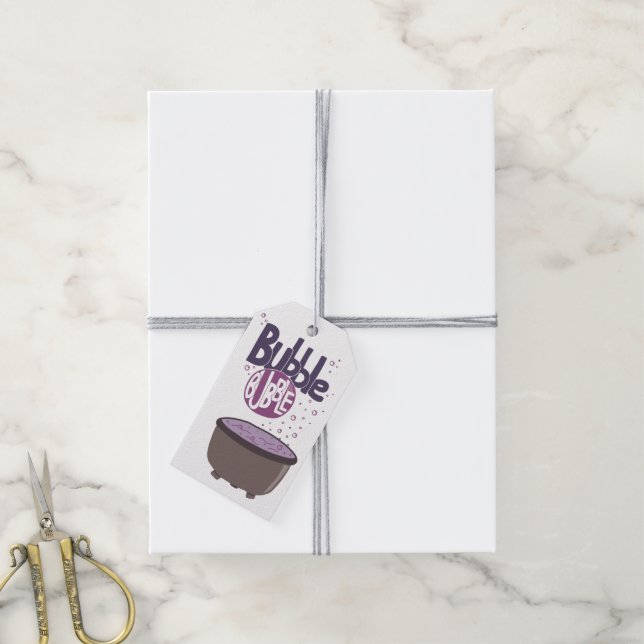 Witches Cauldron - Bubble Bubble Hand Lettering Presentetikett (Med Snöre)