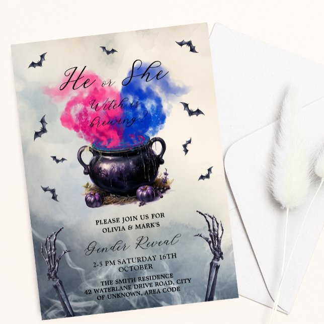 Witches cauldron Halloween Gender Baby Reveal Inbjudningar (Skapare uppladdad)