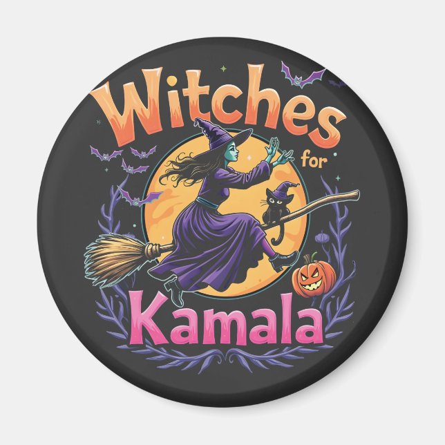 Witches for Kamala Chilenless Cat Dam Halloween Magnet (Framsidan)