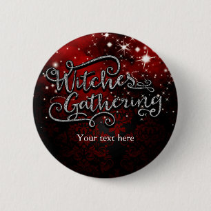 Witches Gathering Red & Black Damask Halloween Knapp