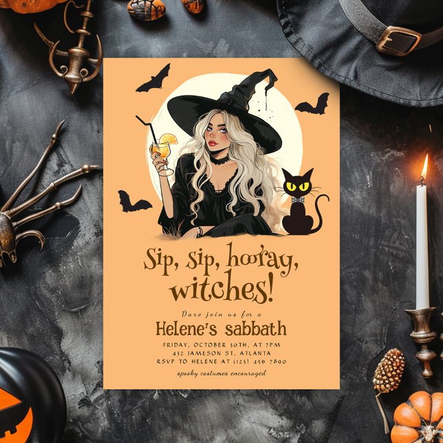 Witches Girls Night Vuxen Halloween fest Inbjudningar (Witches Sabbath Elegant Adult Halloween Party Invitation)