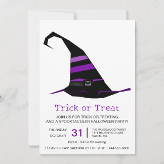 Witches Hat Bus eller godis Halloween fest Inbjudningar