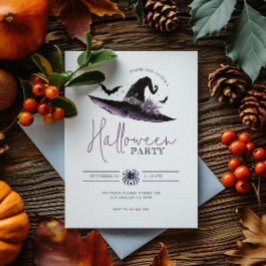 Witches Hat Fladdermus minimalistiskt Halloween fe Inbjudningar