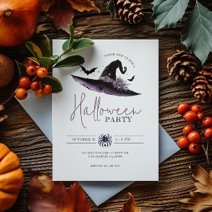 Witches Hat Fladdermus minimalistiskt Halloween fe Inbjudningar