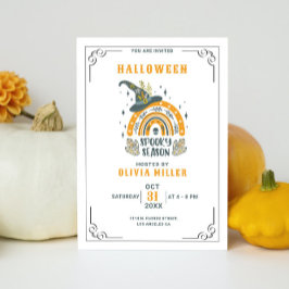 Witches Hat & Rainbow Minimalistic Halloween fest Inbjudningar