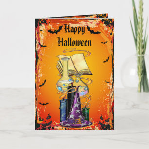 Witches Hat, Spell Bok, Potions & Fladdermus Hallo Kort