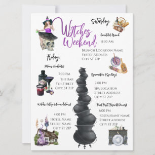 Witches Helg Bachelorette Party Itinerary Card