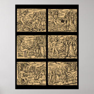 "Witches' Hexaptych after Guazzo 30x40" Poster