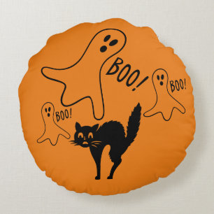 Witches & Måne & Cat & Pumpkin & Spöken Pillow Rund Kudde