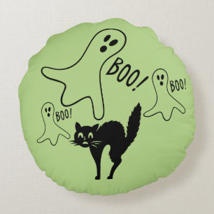 Witches & Måne & Cat & Pumpkin & Spöken Pillow Rund Kudde