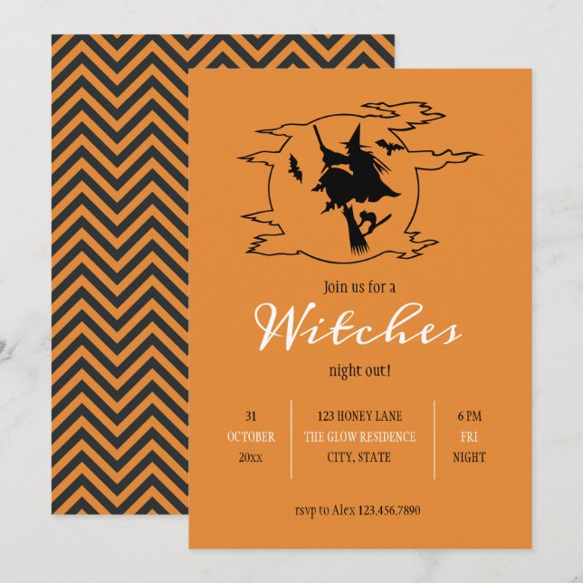 Witches Nattflygning Witch Halloween Inbjudningar (Fram/baksida)