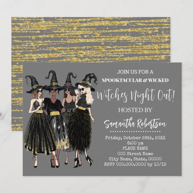 Witches Night Out Halloween Vuxna Party Inbjudningar (Fram/baksida)