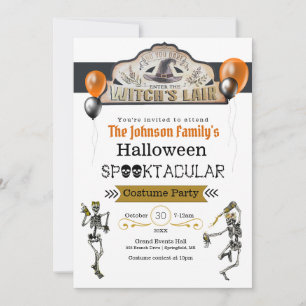 Witches och Dancing Skeletons Costume Party Inbjudningar