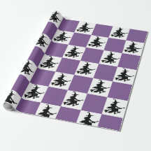 Witches on Purple & White Checkered Wrapping Paper