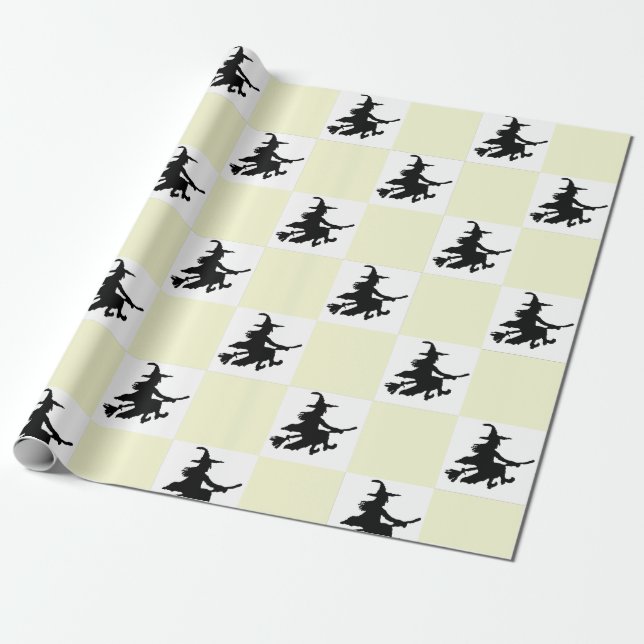 Witches on Yellow & White Checkered Wrapping Paper Presentpapper (Utrullad)