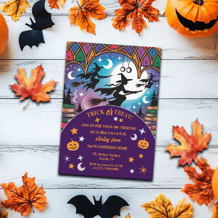 Witches på en Uppdrag Bus eller godis Halloween Inbjudningar