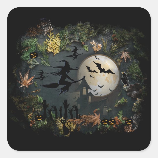 Witches Party Natt Fyrkantigt Klistermärke (Framsida)
