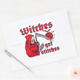 WITCHES SE STITCHES Lekläcker halloween Fyrkantigt Klistermärke