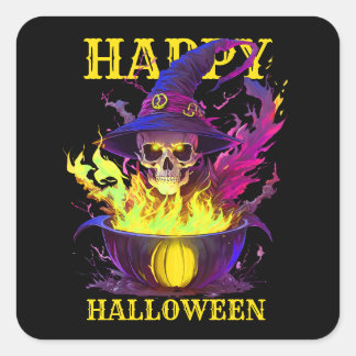 Witches Skull Fyrkantigt Klistermärke