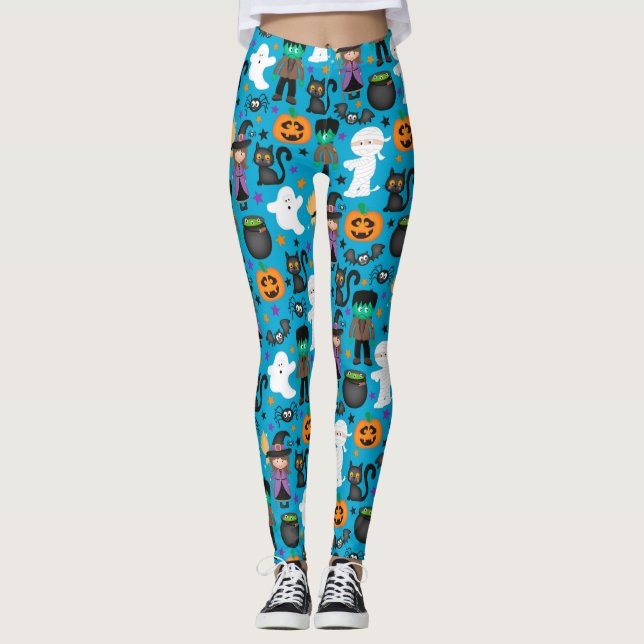 Witches, Spöken, Mummies Halloween Mönster Leggings (Framsida)