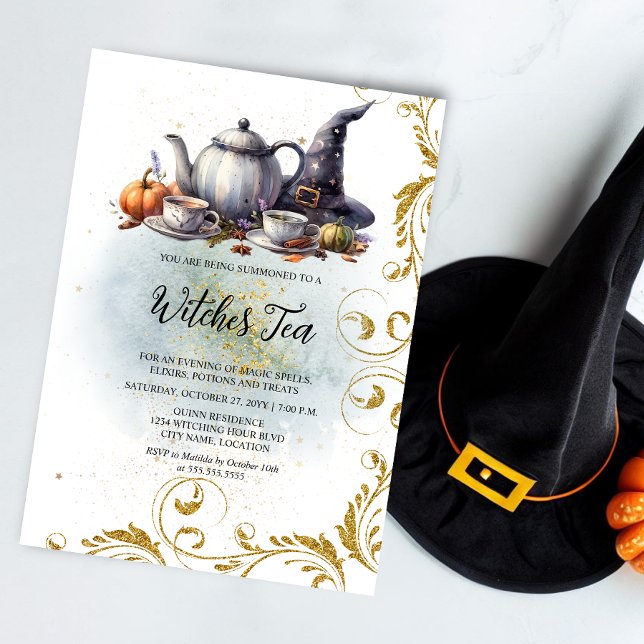 Witches Tea Inbjudningar (Invite your witch friends to a fun witches tea with this elegant invitation.)