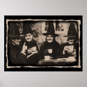 Witches Tea Party - gammal svart/vit Poster