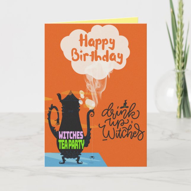 Witches Tea Party Halloween Birthday Kort (Framsida)