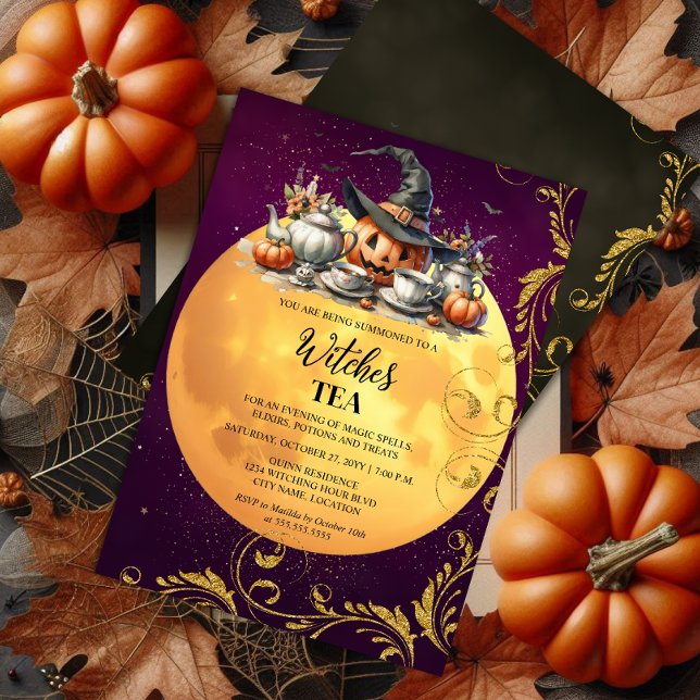 Witches Tea Party Inbjudningar (Witches Tea Party invitation front and back view.)