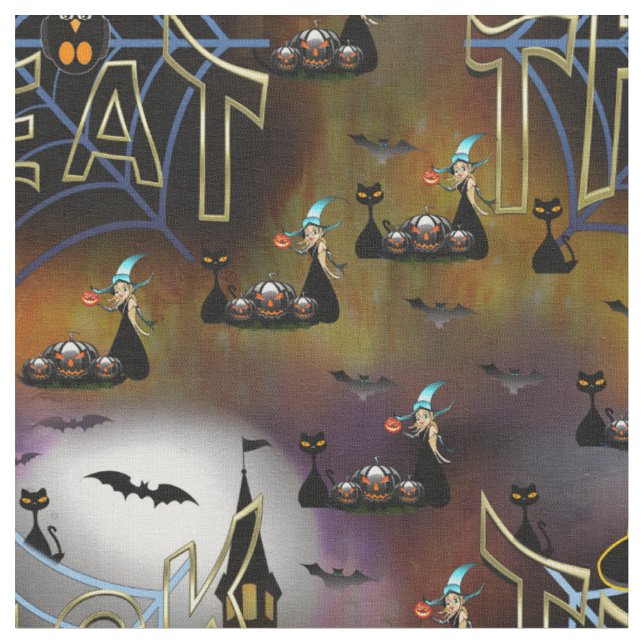 Witches, Vampyrer & Fire Haunted Ghoulish bakgrund Tyg (Närbild)