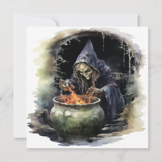 "Witches & Whiskey Whirl" Halloween Inbjudningar (Framsida)