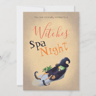 Witches'Spa Night Funny Halloween Party Tan Inbjudningar