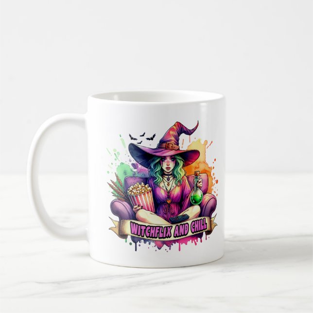 "Witchflix and Chill - Roligt Witch Design for Hal Kaffemugg (Vänster)
