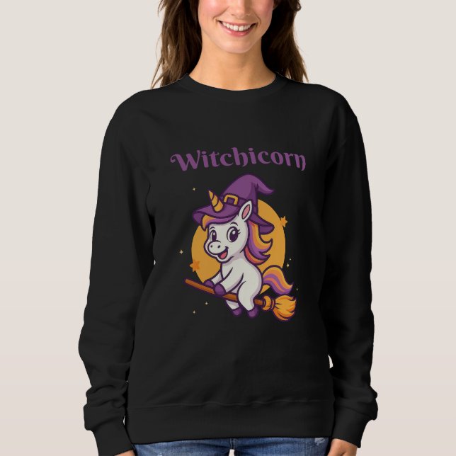 Witchicorn - rolig söt spöklik Halloween-present T Shirt (Framsida)