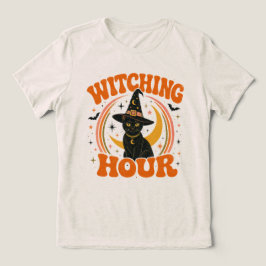 Witching Hour Retro Svart Katt Halloween T Shirt