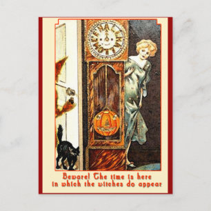 Witching Hour Vintage Halloween Art Vykort