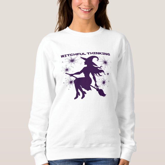Witching Thinking Witch på Broom Halloween T Shirt (Framsida)