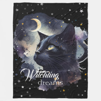 Witchling Dreams Black Cat and Stars Fleecefilt