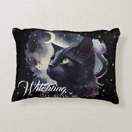 Witchling Dreams Black Cat and Stars Prydnadskudde