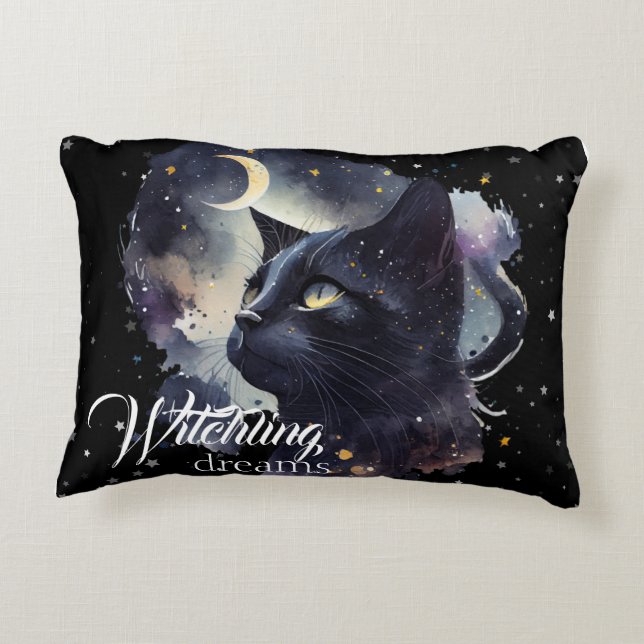 Witchling Dreams Black Cat and Stars Prydnadskudde (Baksidan)