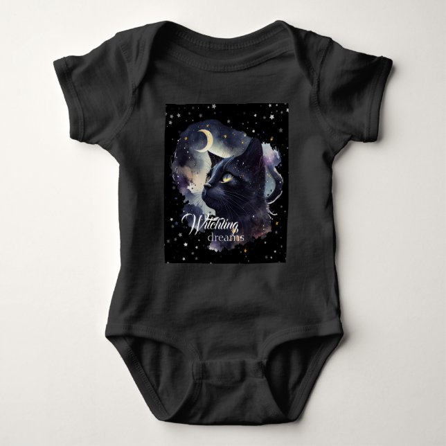 Witchling Dreams Black Cat and Stars T Shirt (Framsida)