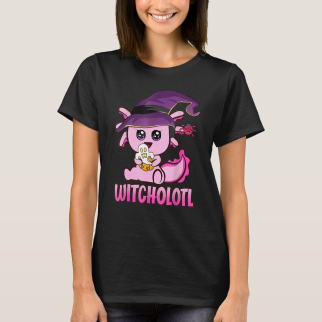 Witcholotl Cute Axolotl Witch Halloween Spooky Se T Shirt (Framsida)