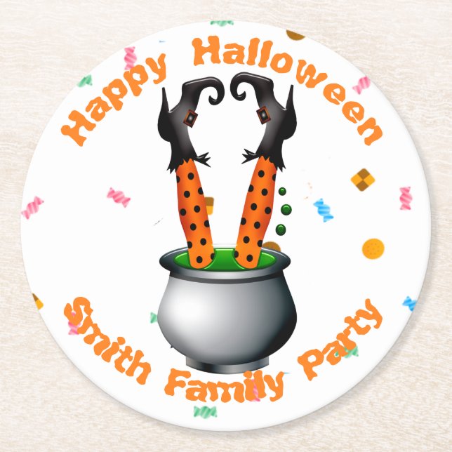 Witch's Ben & Brew in Orange & Black Underlägg Papper Rund (Framsidan)